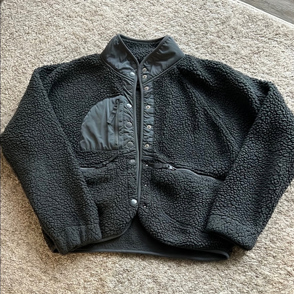 Blue Sherpa Jacket with Button Details
